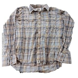 Lee Dungarees Western Pearl Snap Double Pocket XL Shirt Blue Plaid